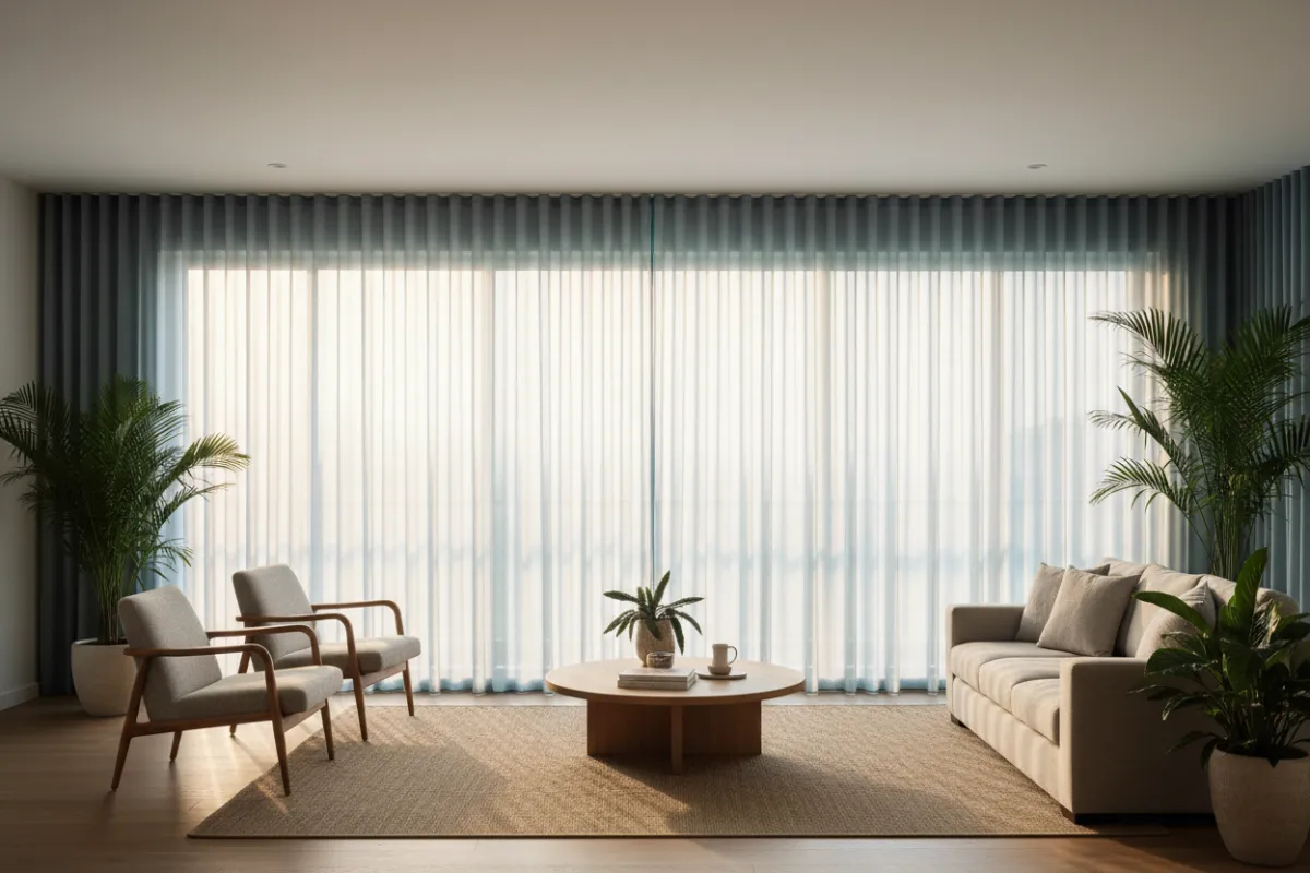 Lifestyle photo of elegant sheer wave fold curtains filtering natural light in a Gold Coast home