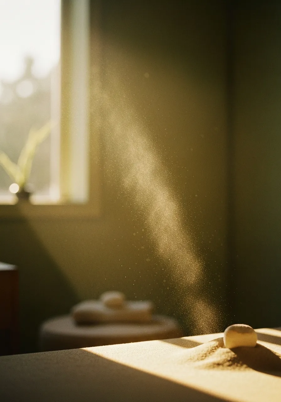 Soft atmospheric photo of dust motes dancing in sunlight, illustrating the subtle presence of stagnant energy
