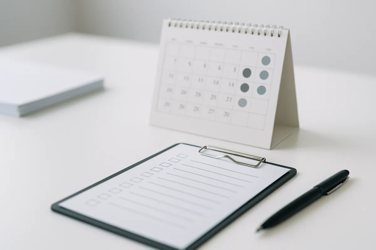 Calendar and checklist on a clean desk illustrating cohort scheduling and registration.