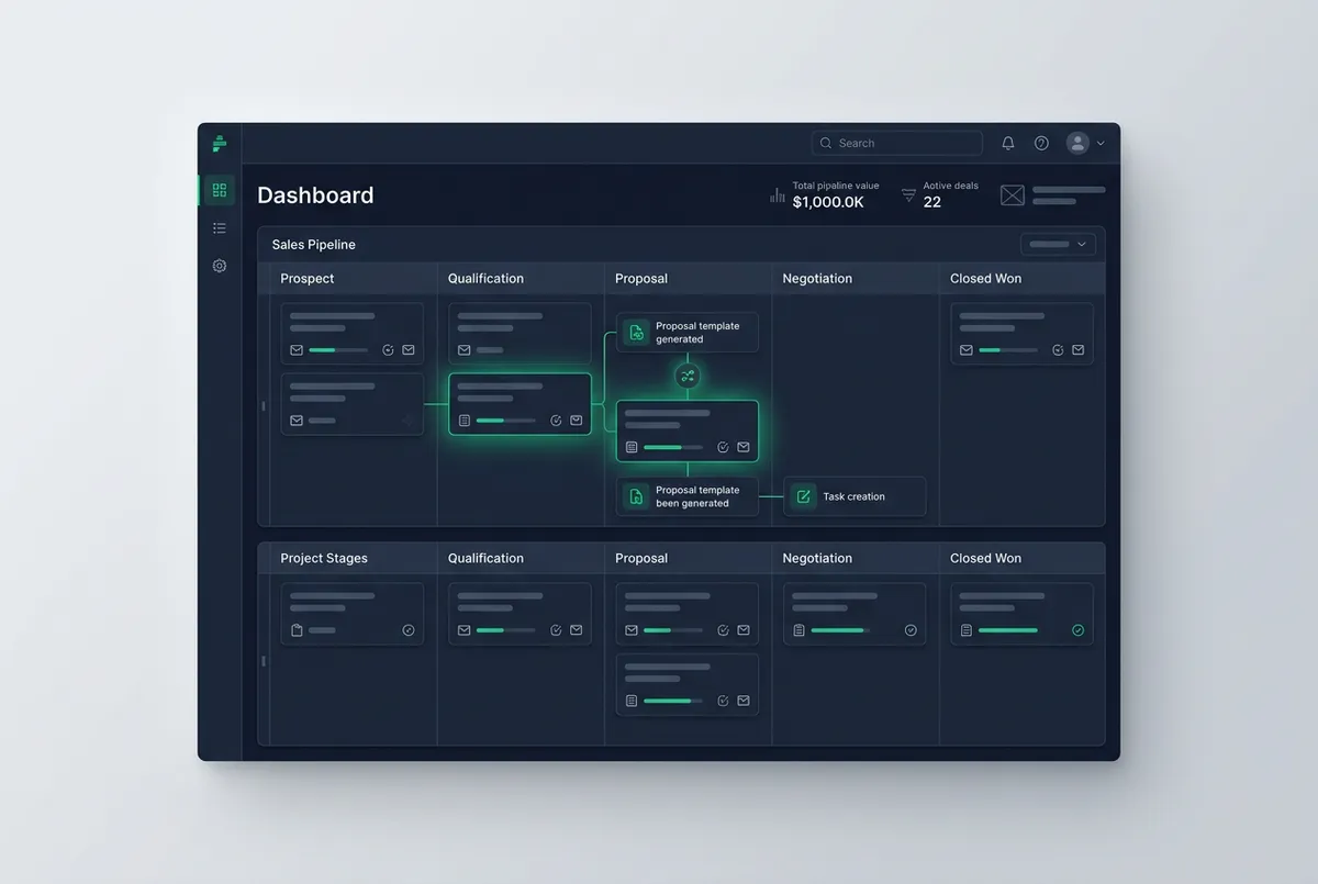 Pipeline automation and deal staging control center interface