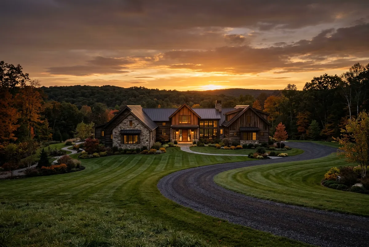 The Briarwood Estate luxury architectural rendering with modern gabled rooflines and timber details
