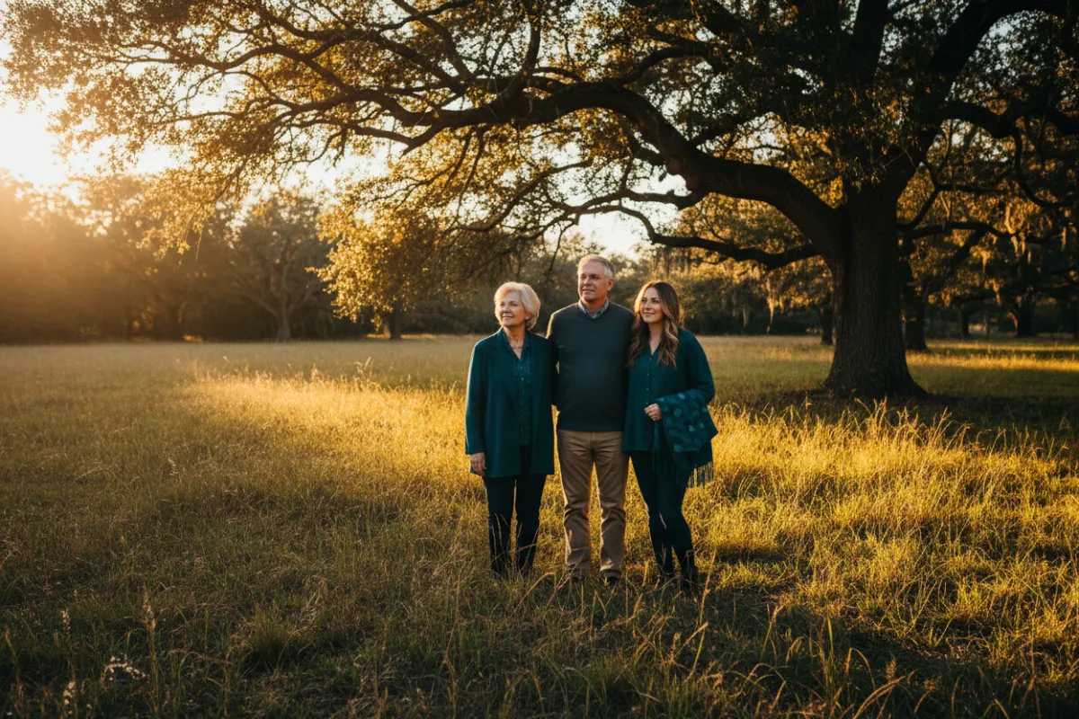 Family viewing expansive Florida land plot