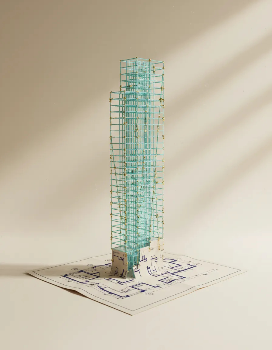Architectural blueprint of a skyscraper foundation
