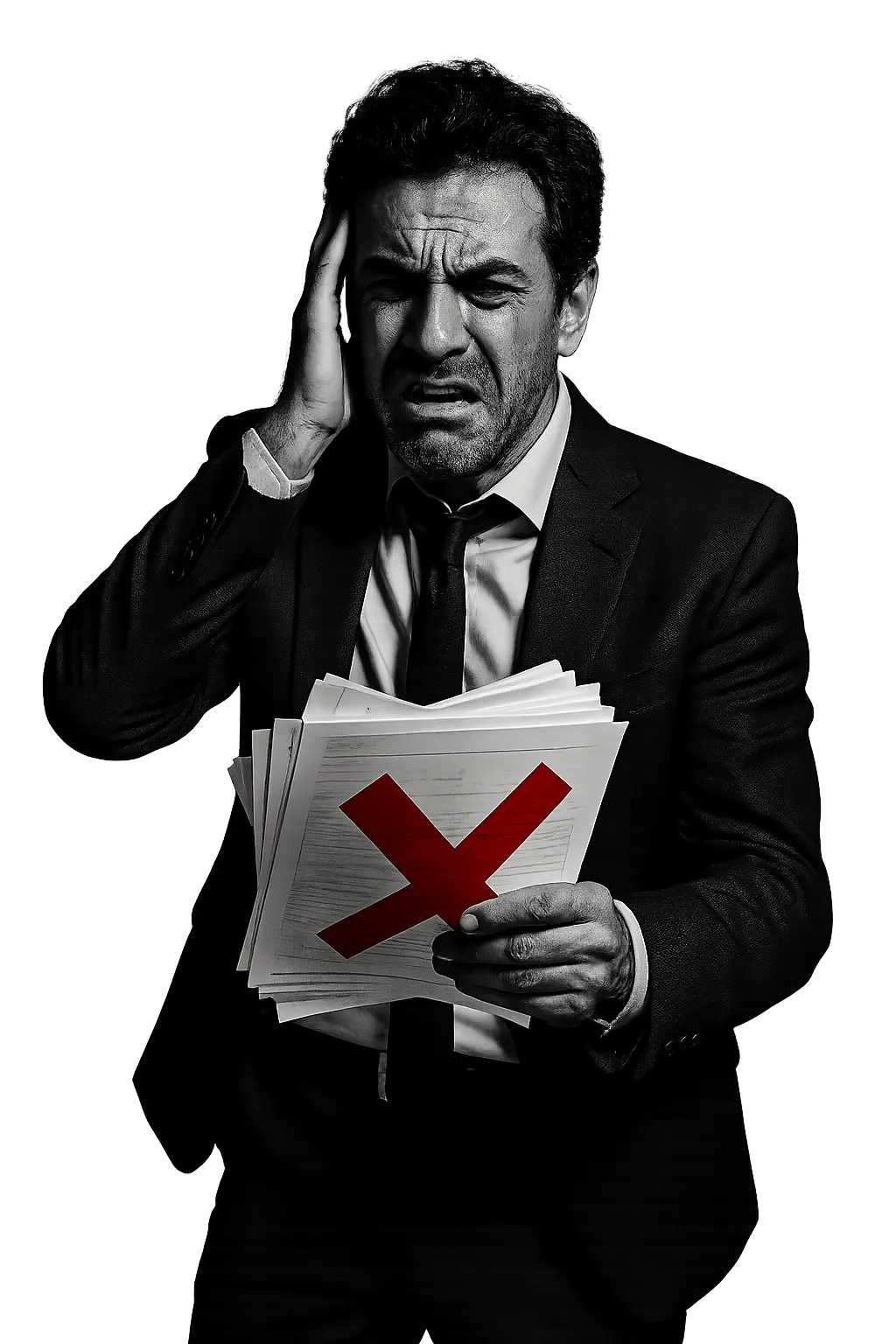 Stressed Italian SME owner holding tax documents