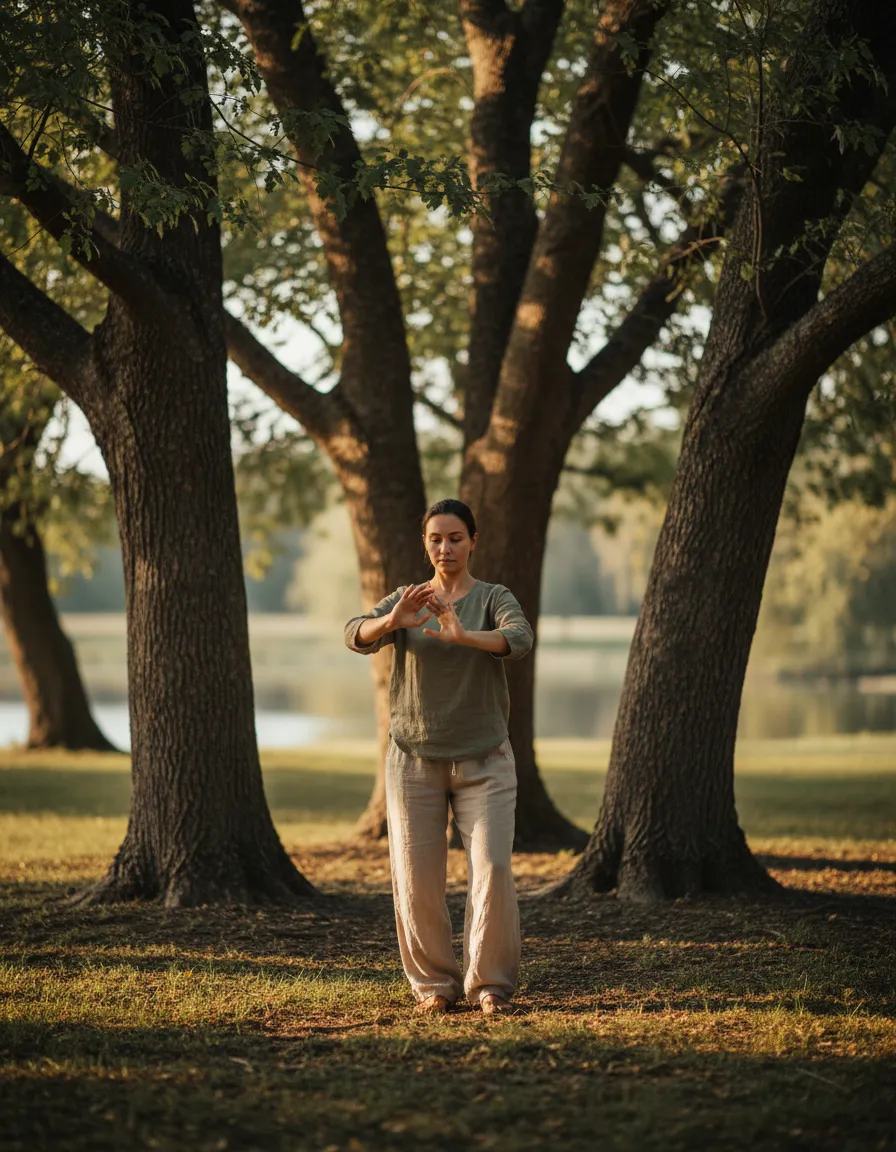 [IMAGE PLACEHOLDER: Diana — Qigong practice oder Outdoor-Bewegung, ruhige, intentionale Szene. Insert manuell.]