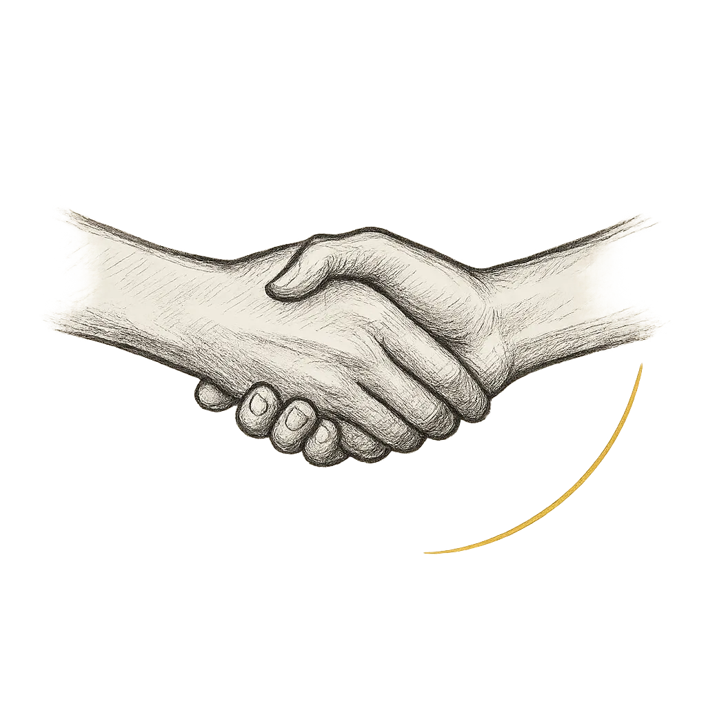 Elegant charcoal illustration of a hand reaching out to shake hands