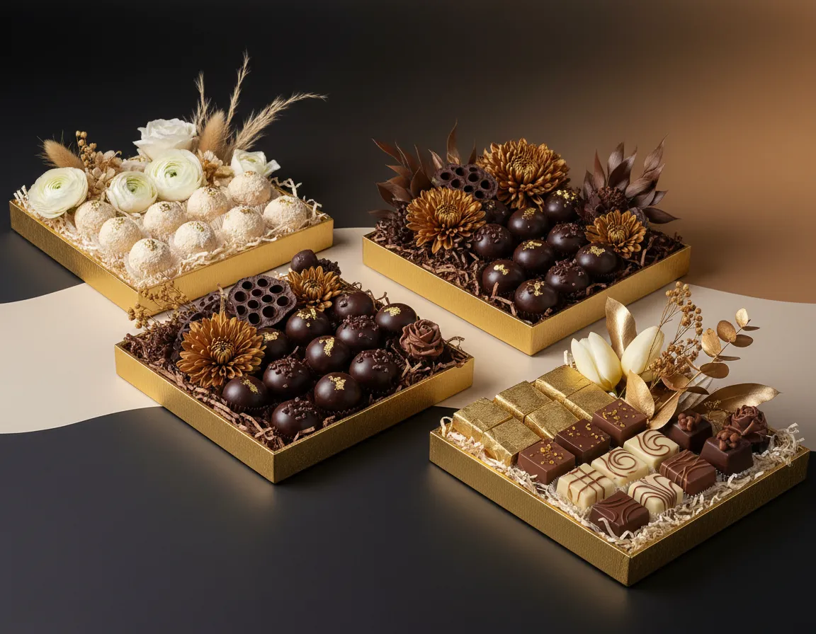 Al Afrah luxury gift trays with chocolates and flowers