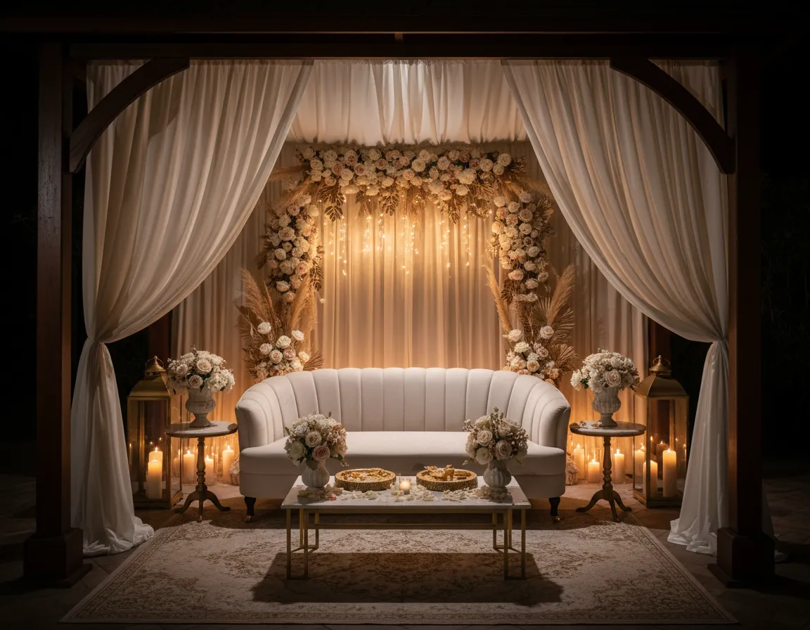 Wedding kosha setup designed by Al Afrah