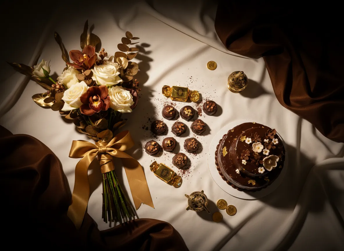 Elegant chocolate and flower arrangement from Al Afrah