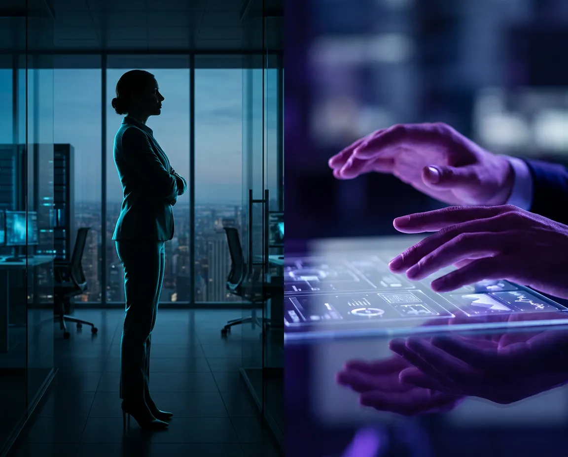 Liderazgo humano y expertos en IA en un entorno de alta tecnología