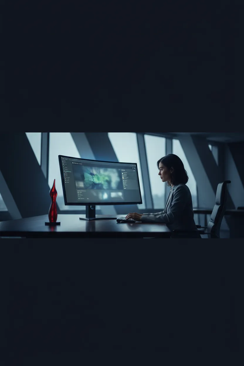 Professional reviewing CRM dashboard on screen