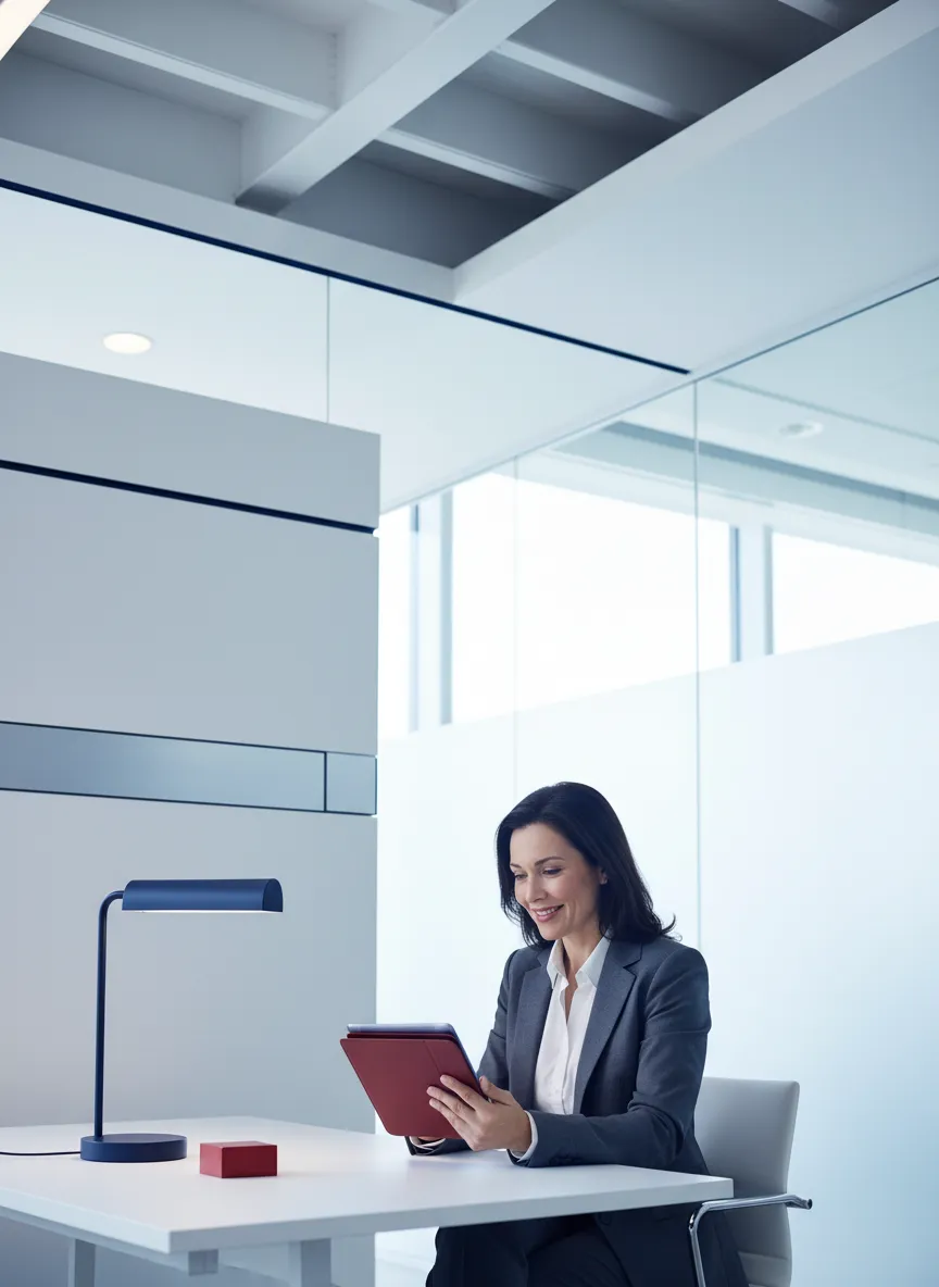 Business owner reading positive reviews on tablet