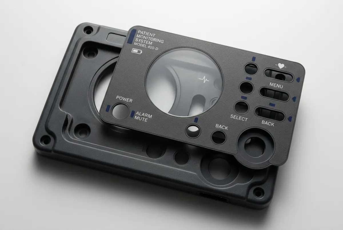 Durable medical device identification faceplates and overlay labels