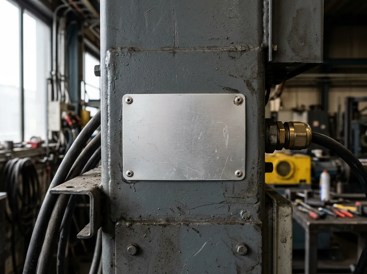 Industrial equipment with a durable blank identification label (industrial use).