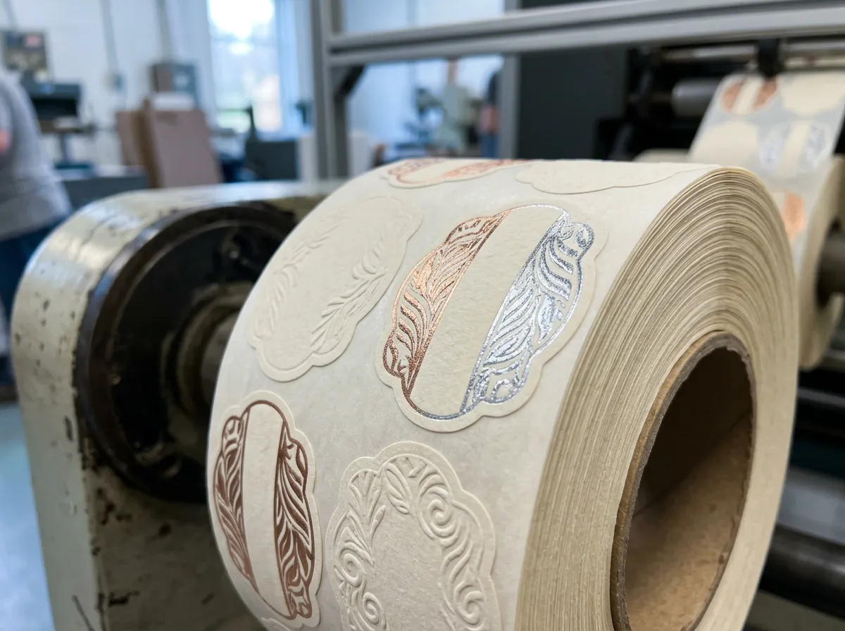 Close-up of label materials and finishing textures (placeholder manufacturing photography)