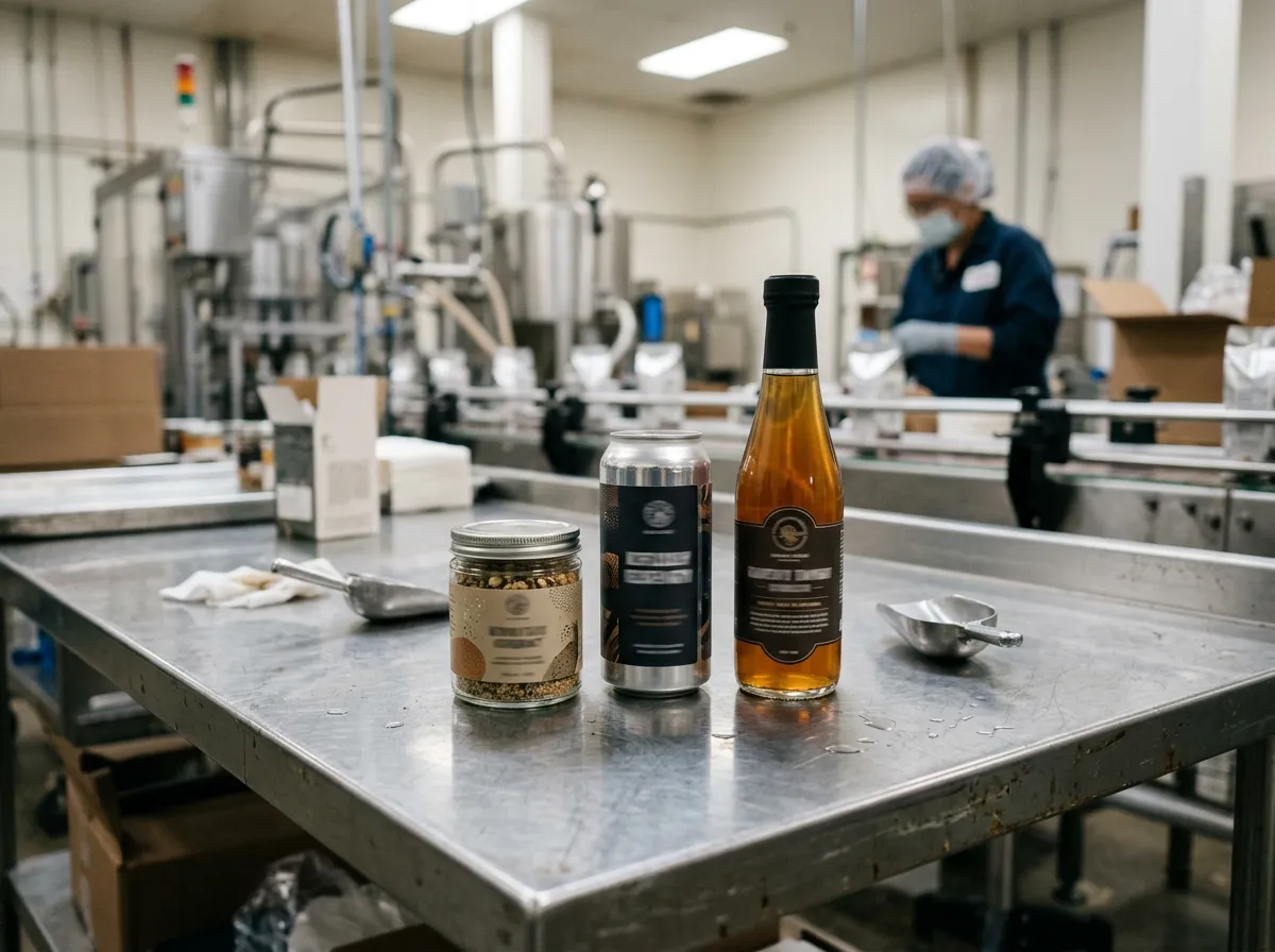 Labeled food and beverage packaging products in a real production setting