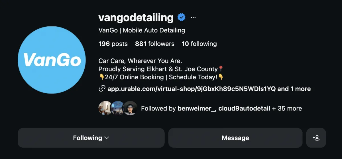 Ben Weimer – VanGo Detailing Instagram profile