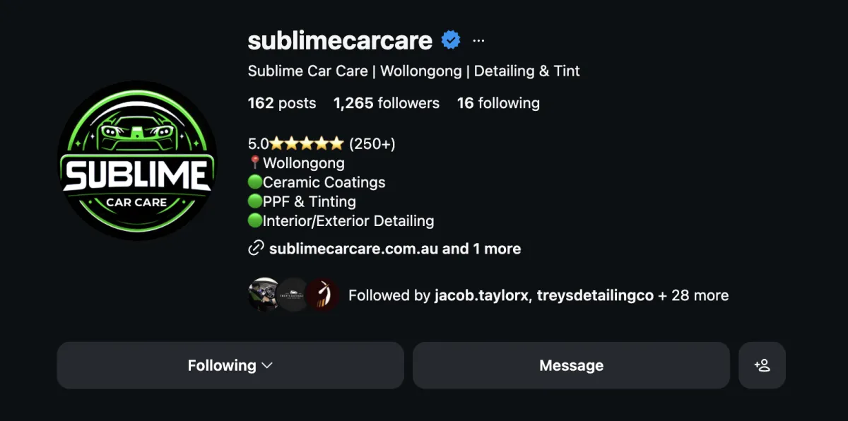 Jacob Taylor – Sublime Car Care Instagram profile