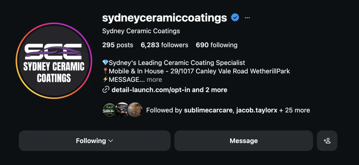 George Harb – Sydney Ceramic Coatings Instagram profile