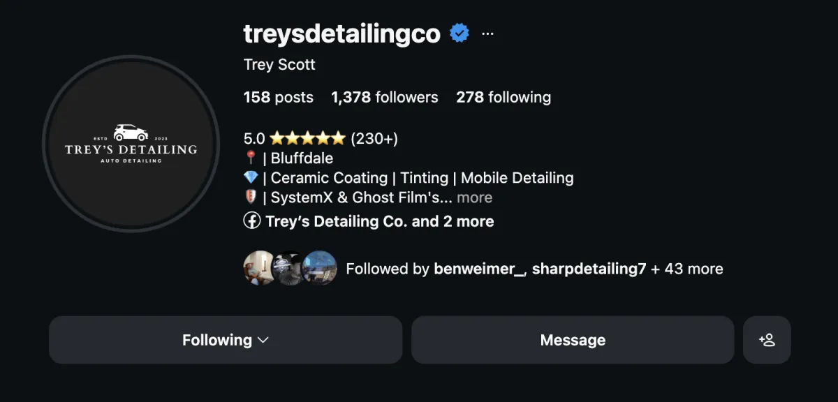 Trey Scott – Trey's Detailing Co. Instagram profile