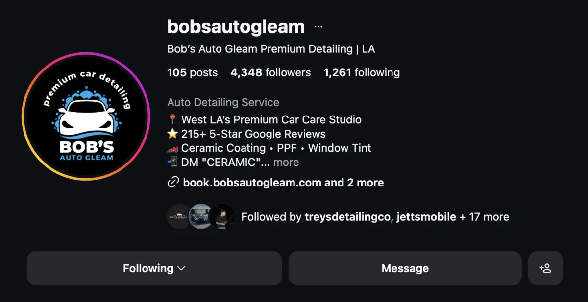 Rob Farb – Bob's Auto Gleam Instagram profile