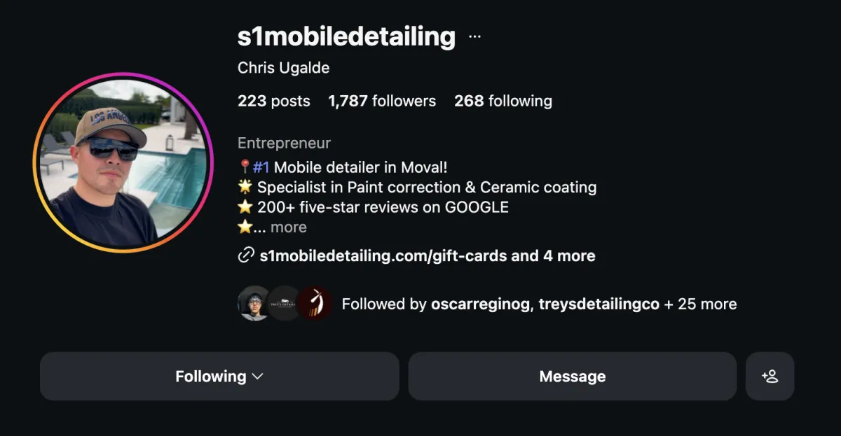 Chris Ugalde – S1 Mobile Detailing Instagram profile
