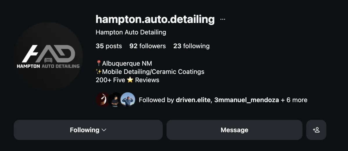 Josh Hampton – Hampton Auto Detailing Instagram profile