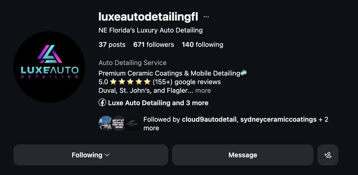 Caleb Pearson – Luxe Auto Detailing Instagram profile