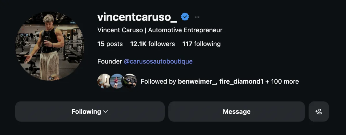 Vincent Caruso – Caruso's Auto Boutique Instagram profile