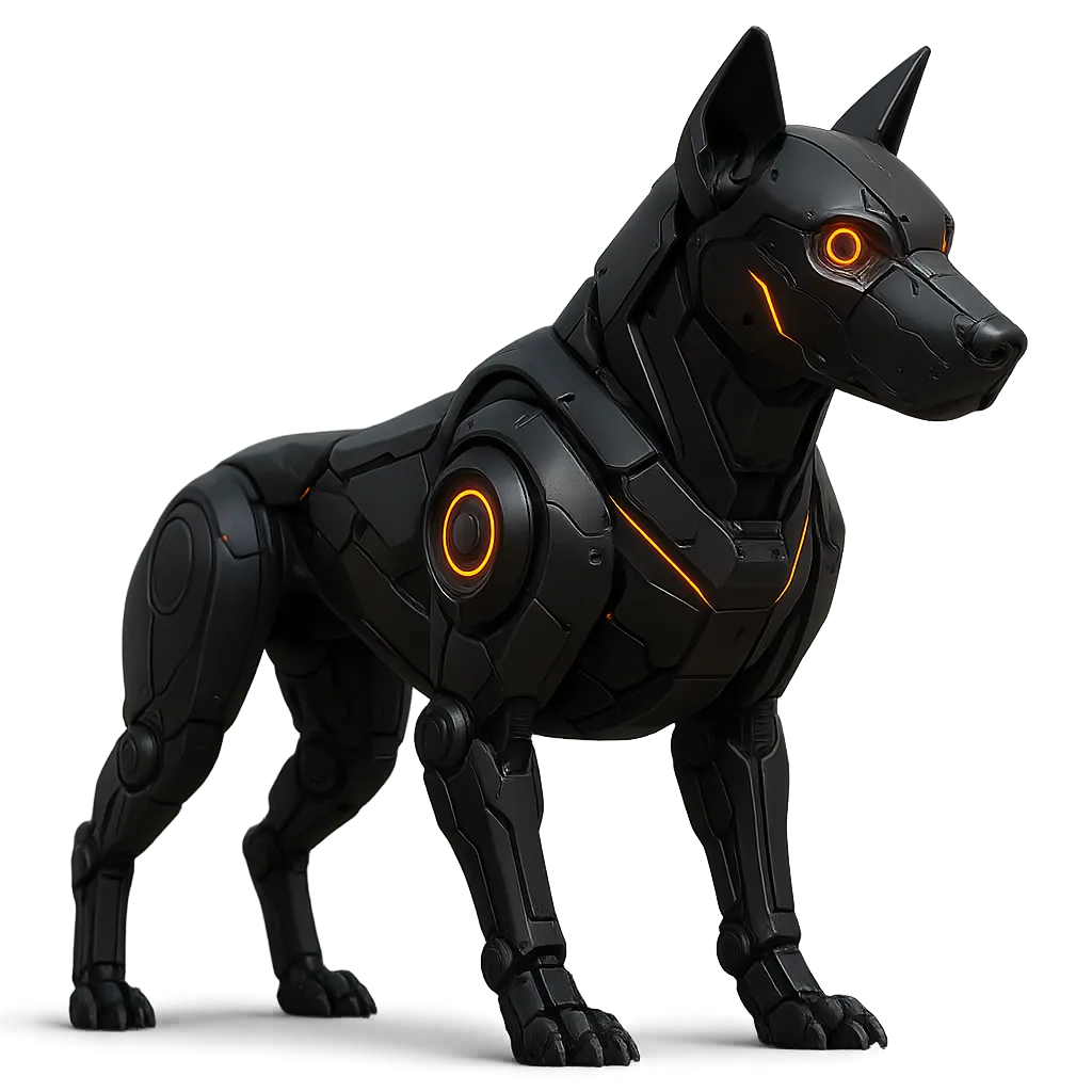 Futuristic cyber dog companion representing AI automation