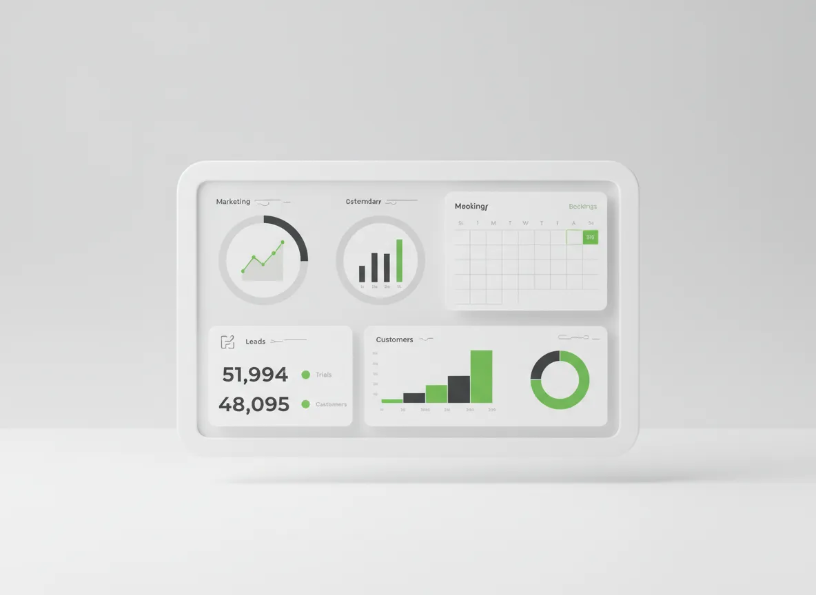 Minimalist dashboard mockup showing marketing performance metrics