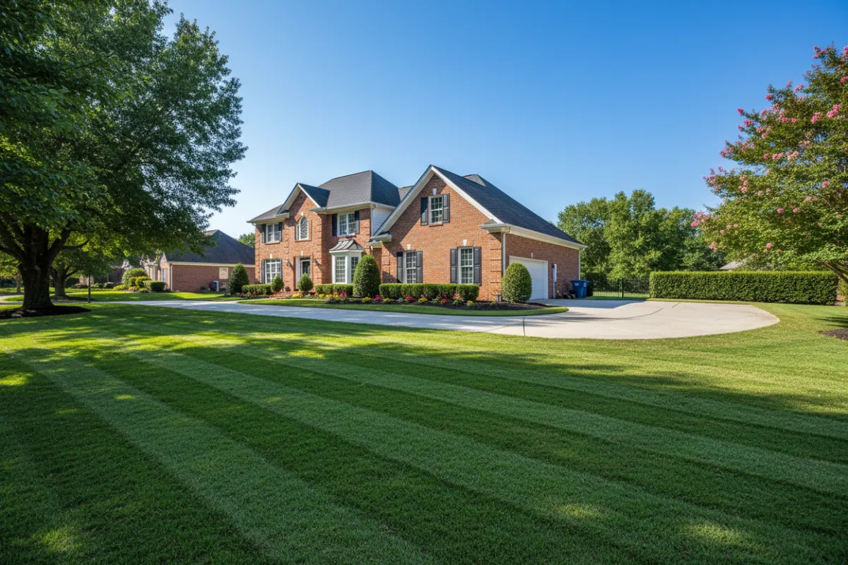 Freshly mowed lawn and edged driveway