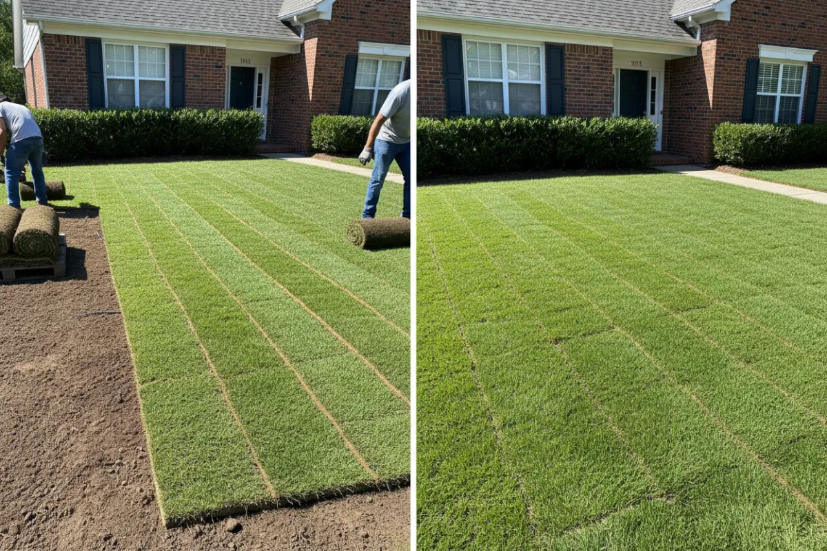 New sod installation in front yard