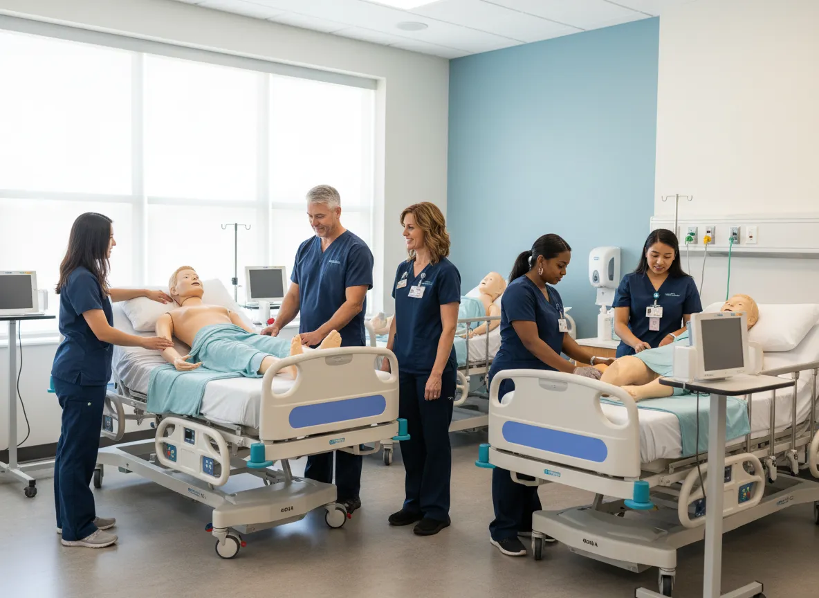 Adult learners in CNA training lab at Neema Career Institute in Phoenix