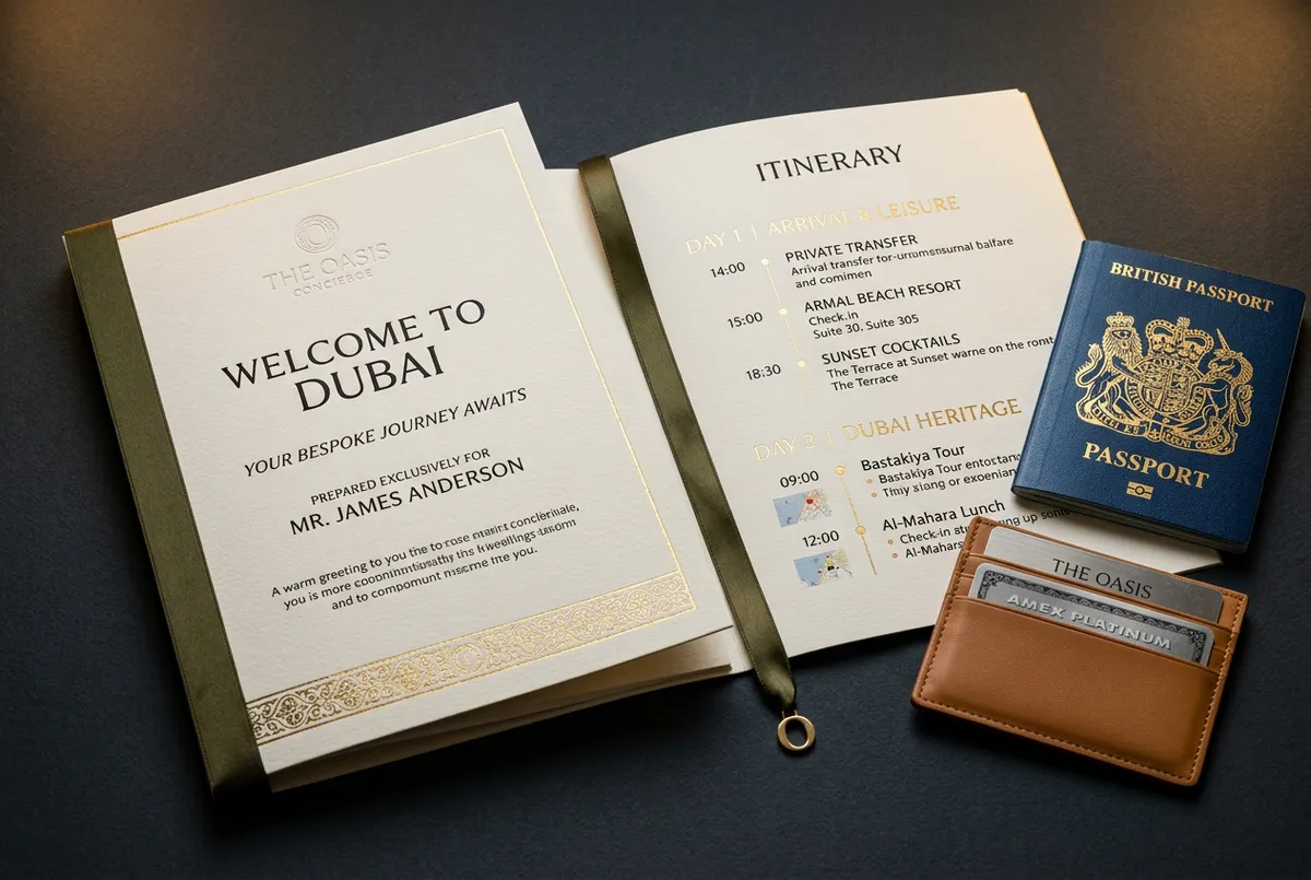 Luxury Dubai Retreat welcome dossier and itinerary preview