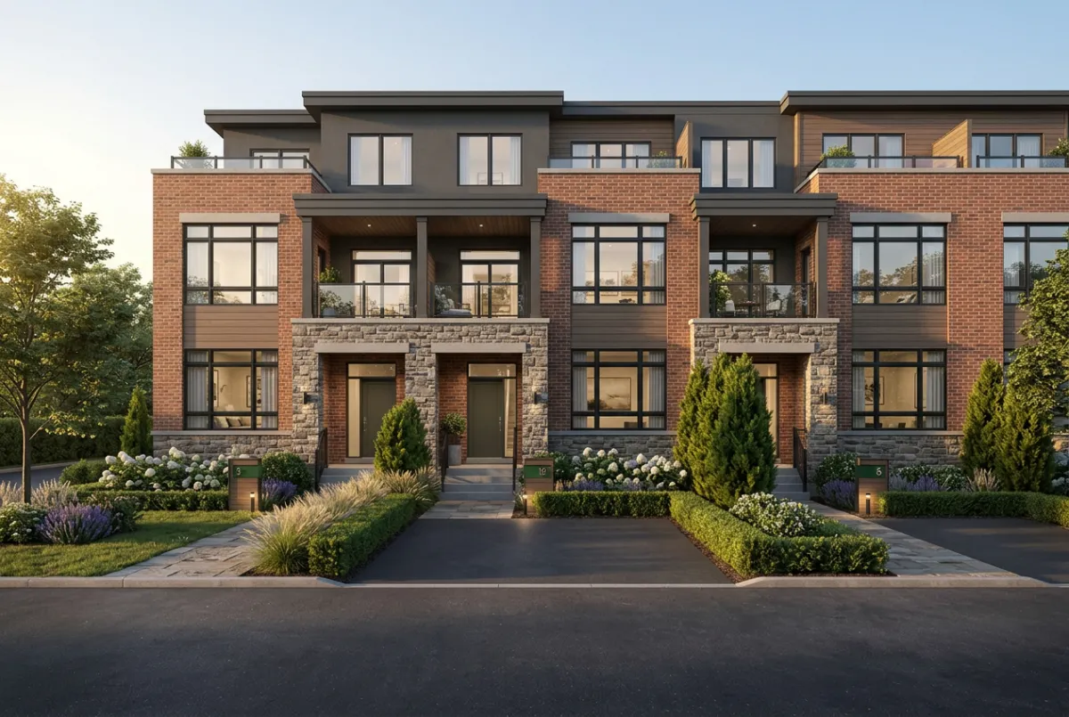 Contemporary Townhomes Exterior Rendering at Greengate Village