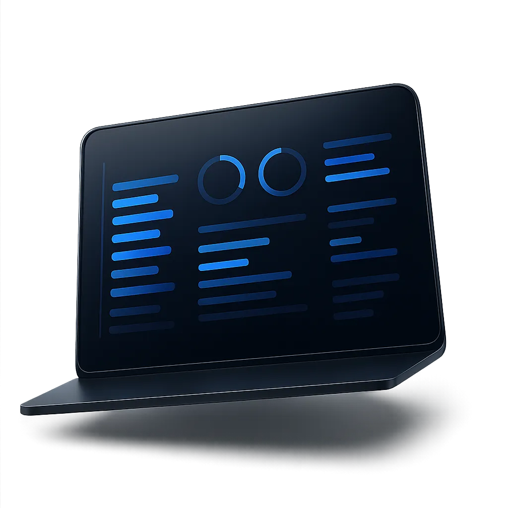 NyartSuite CRM dashboard on a tilted modern display showing new lead notifications and job activity metrics