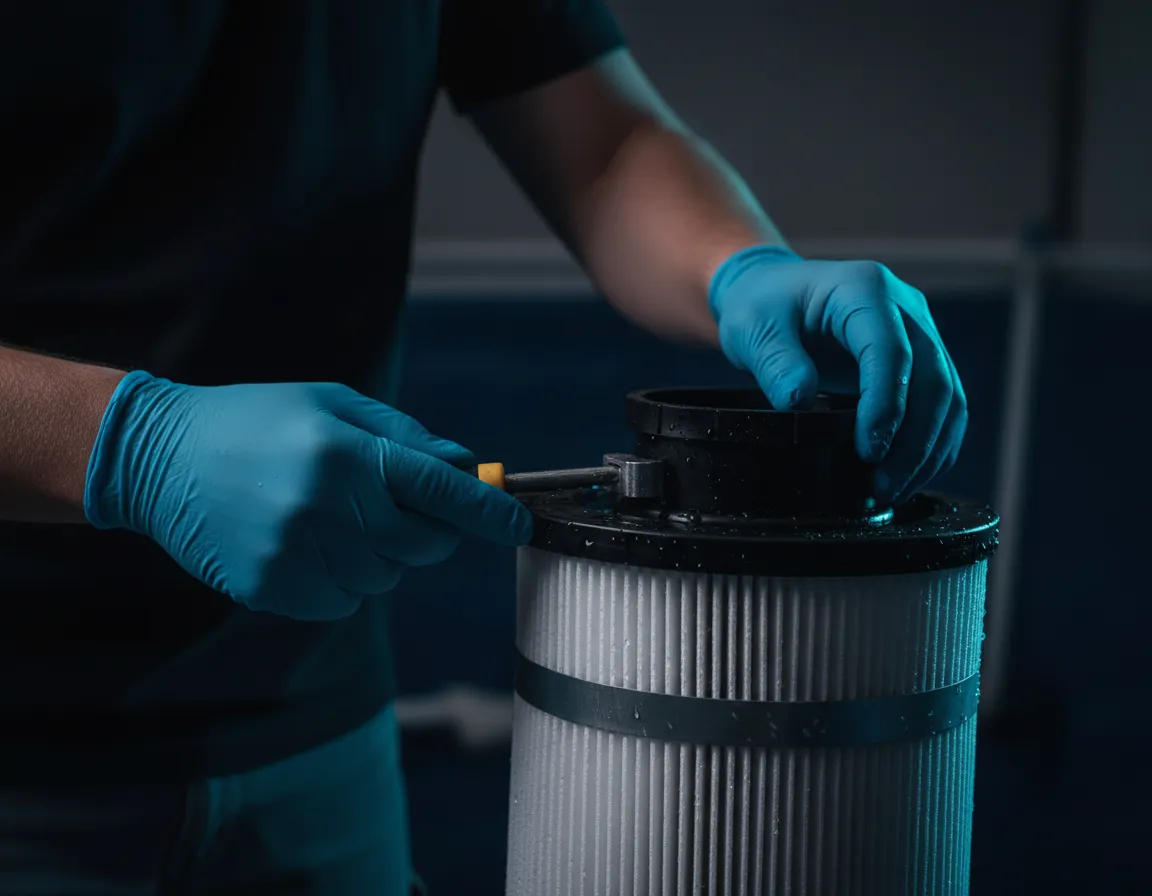 Technician precision calibrating pool filter