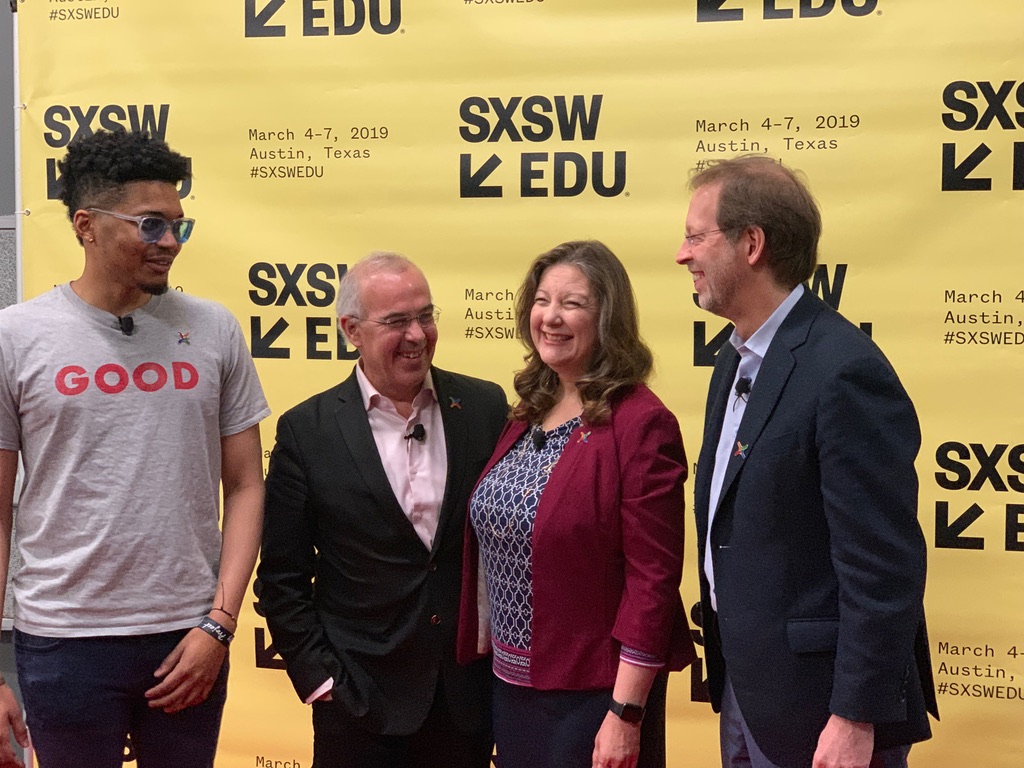 Lisa Fitzpatrick at SXSW EDU 2019 in Austin, Texas with David Brooks, Dan Porterfield, and Darius Baxter