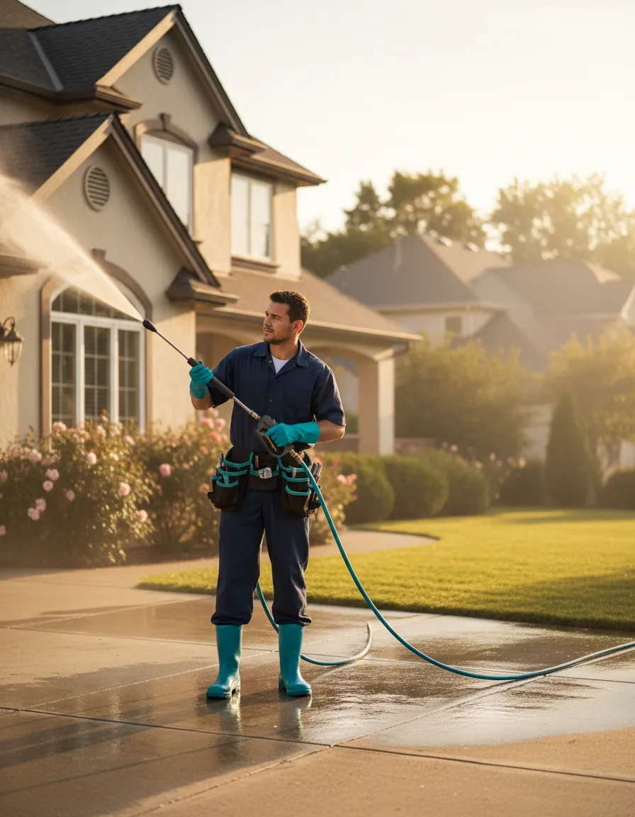 Professional pressure washing a pristine home exterior in Sacramento