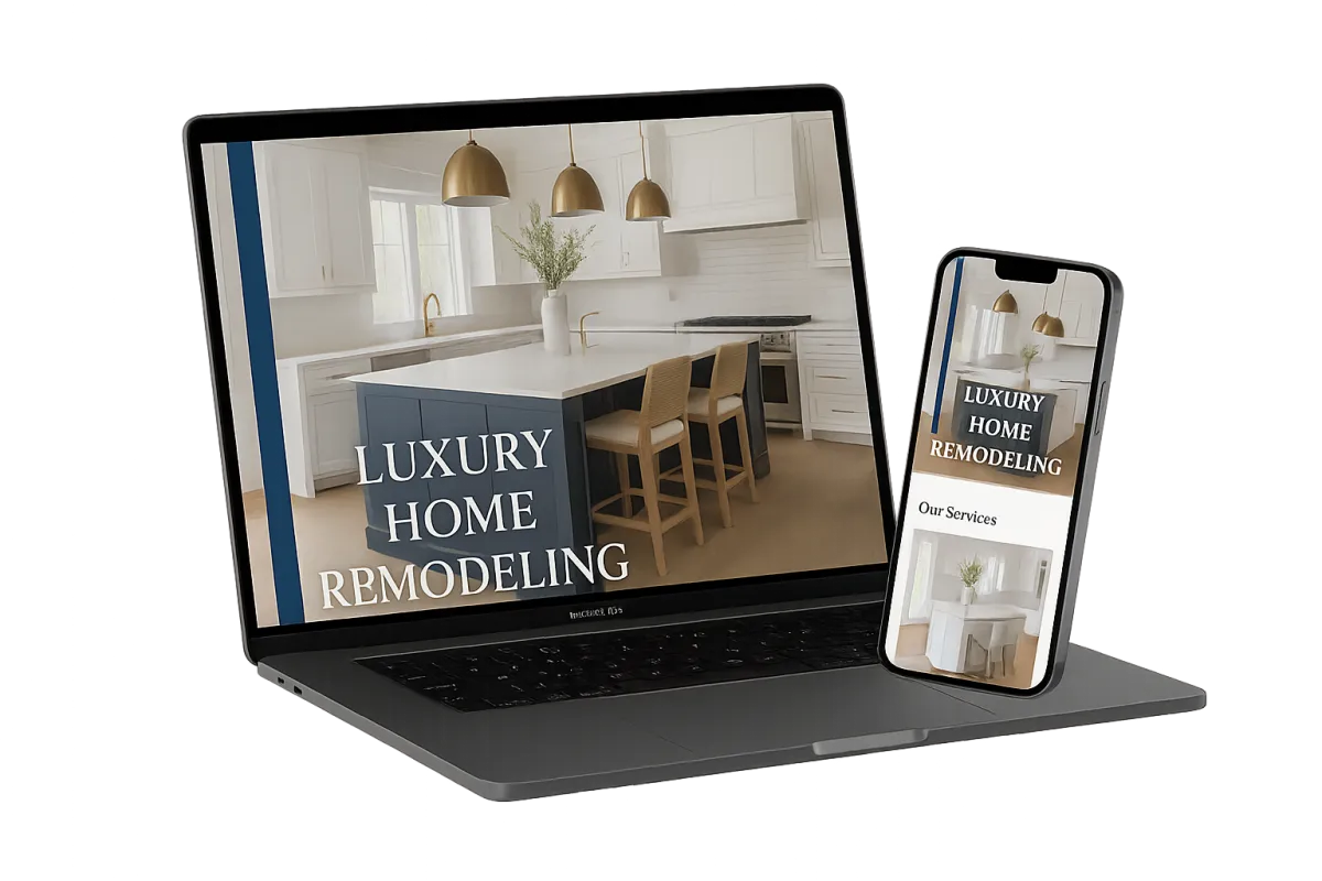 Elite Remodeling Co. website displayed on a realistic MacBook and iPhone mockup
