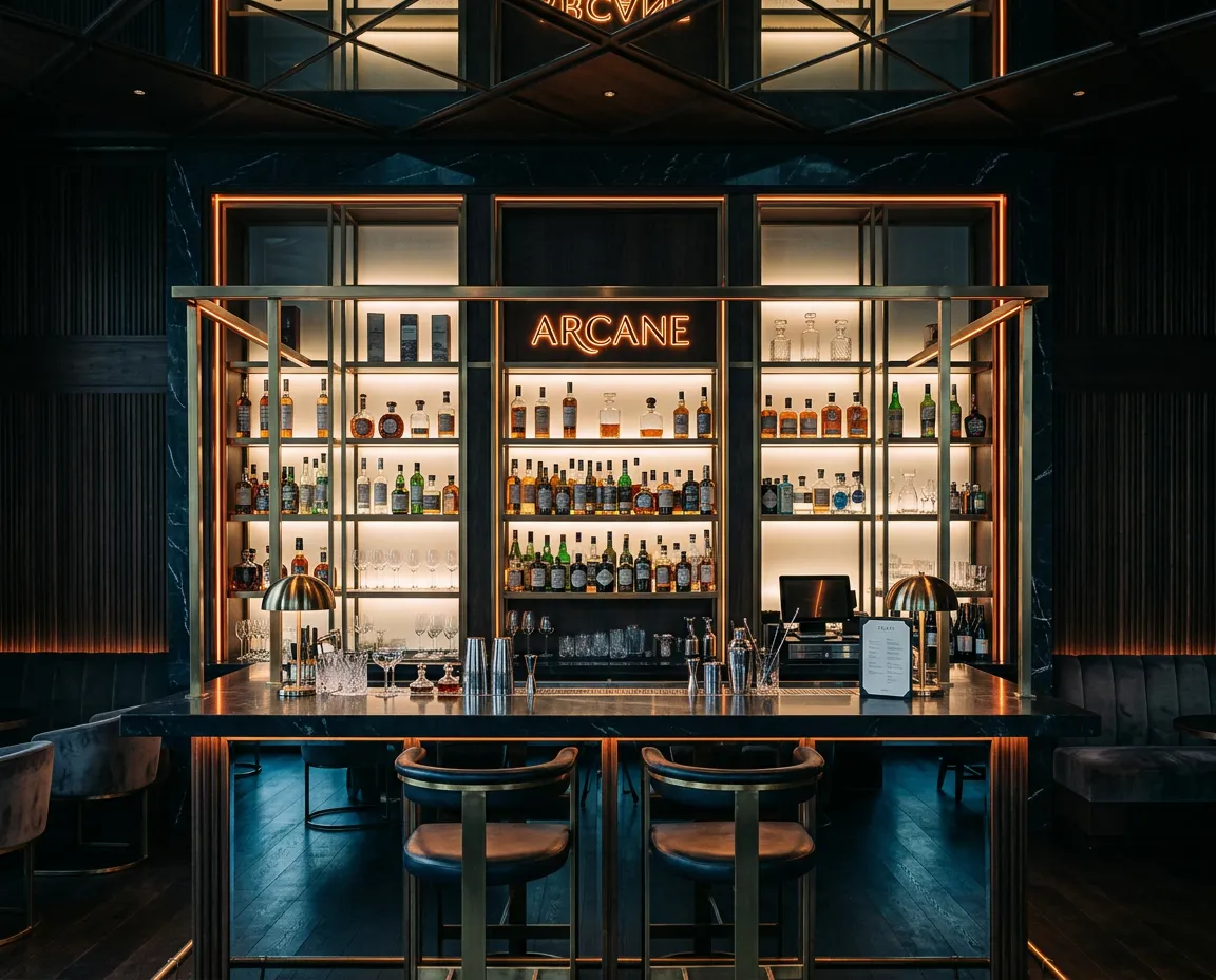 Immaculately styled high-end cocktail bar sitting completely empty during a dead midweek shift