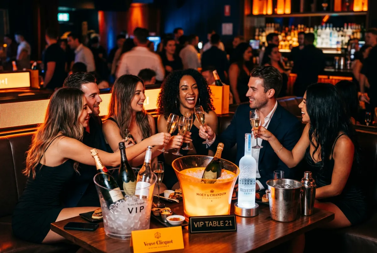 VIP table activation with bottle service and high spatial occupancy