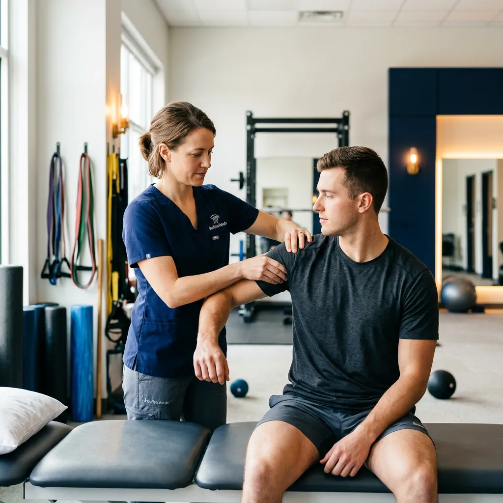 Clinician at Buffalo Spine & Sport Chiropractic conducting targeted musculoskeletal evaluation and movement screening