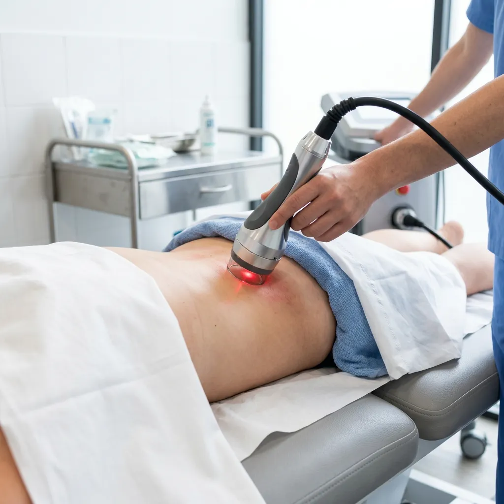 Clinical specialist performing high-intensity Class IV laser therapy treatment on patient