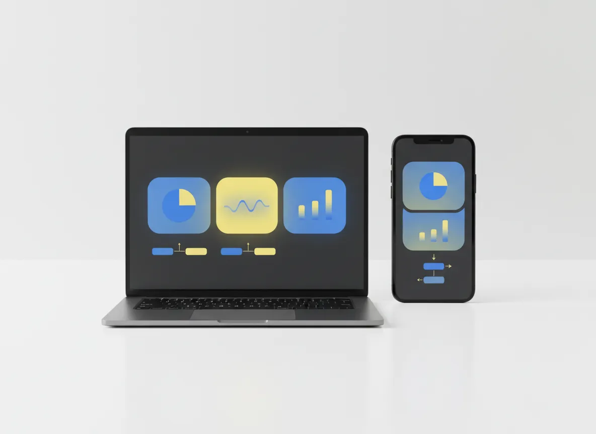 Clean and modern software dashboards on laptop and mobile for small business