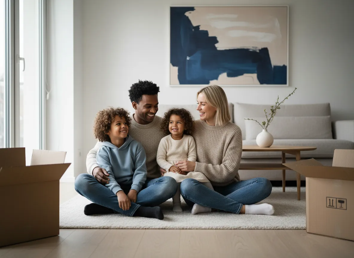 Happy family in new home - mortgage broker hero image