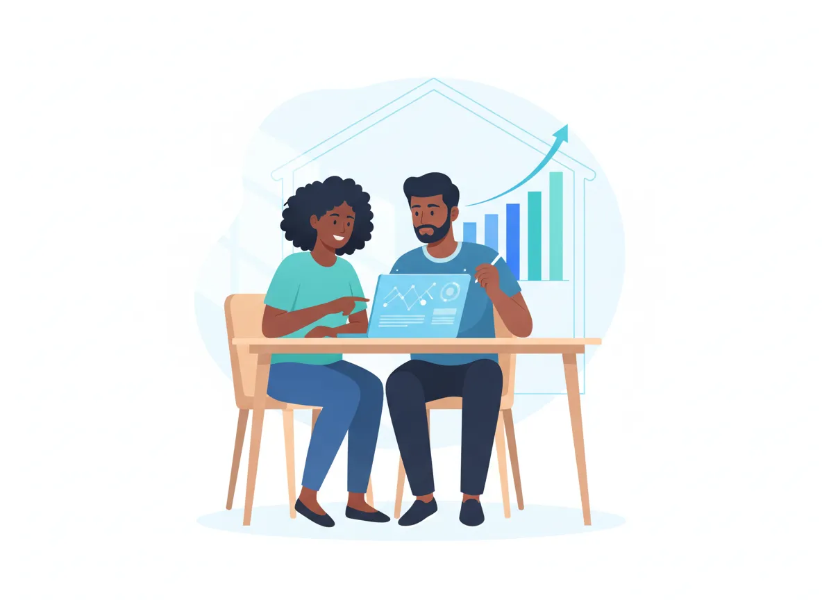 Illustration of homeowner reviewing HELOC options