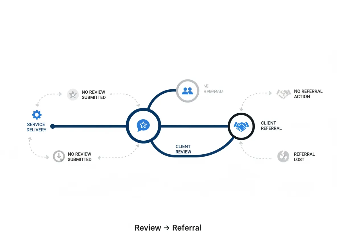 Loss Point Journey Map showing post-service review and referral leakage
