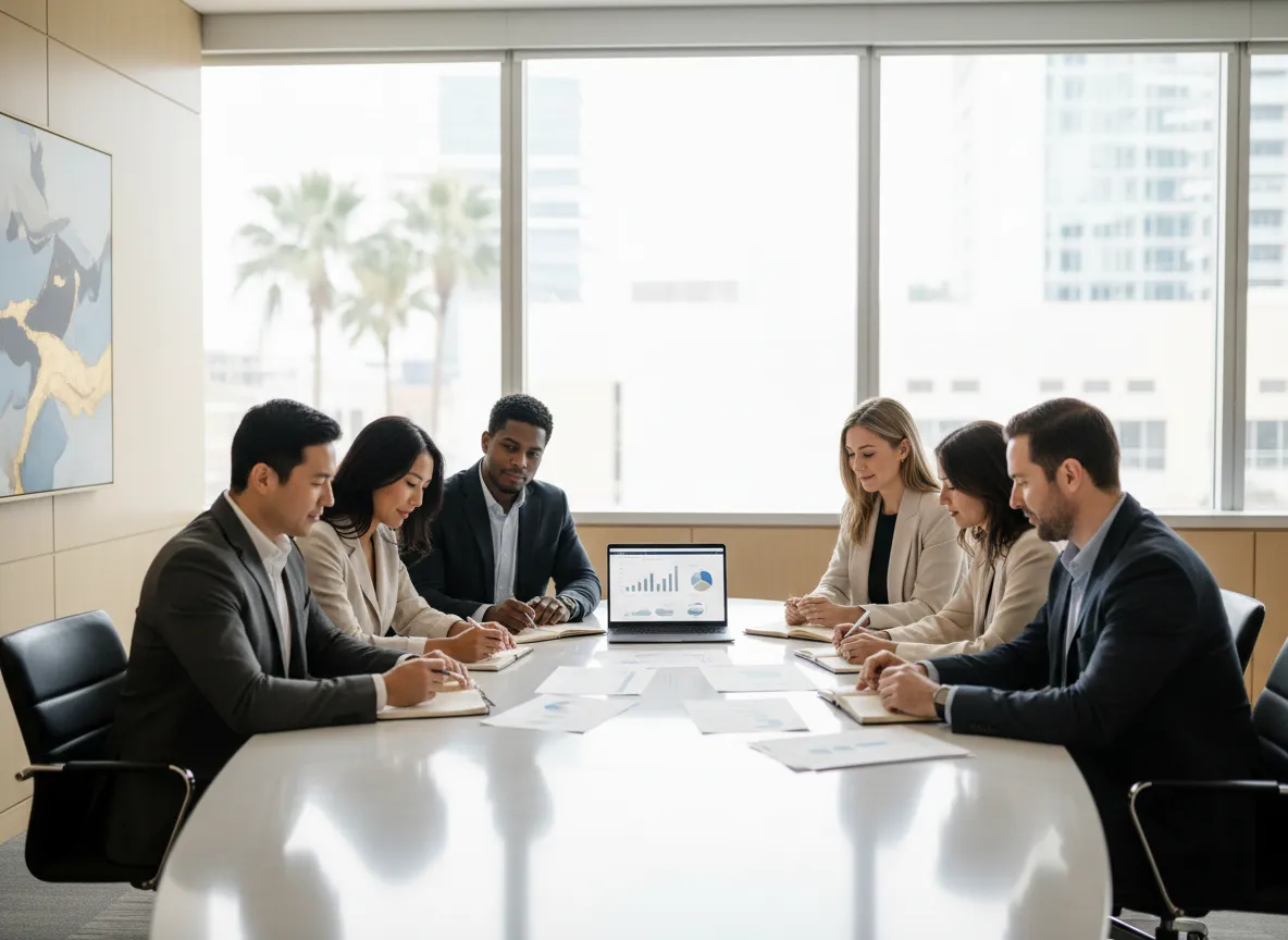 Professional real estate team collaborating in a modern Texas office